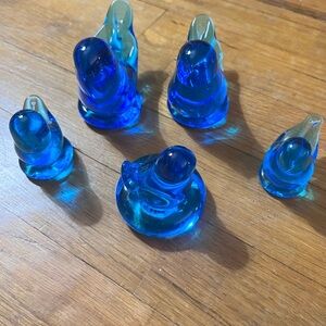 Vintage Set of 5 Bluebirds of Happiness Glass Bird Figurines Signed